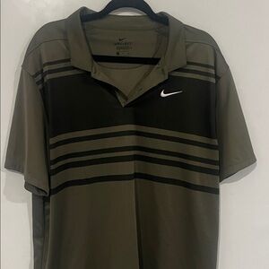 Nike Men's Olive and Black Striped Polo Golf Shirt